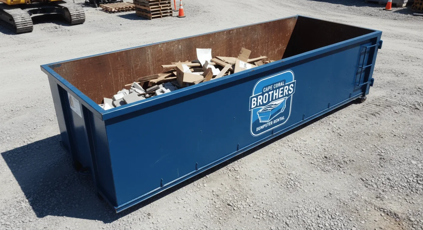 An empty Cape Coral Brothers Dumpster Rental dumpster staged and ready for a junk-removal job in Cape Coral